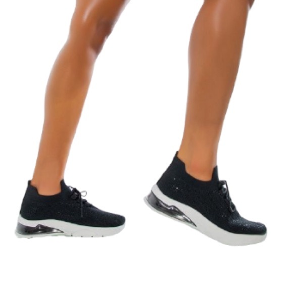 Azalea Wang Black & White Rhinestone Sock Retro Fashion Sneakers - Picture 7 of 7